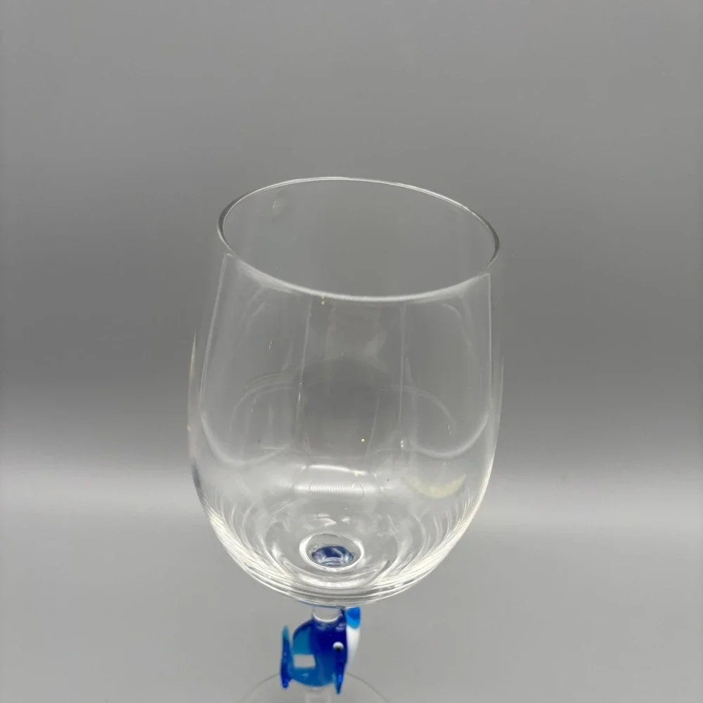 Pier 1 Dolphin Art Glass‎ Stemmed Wine Glass 9 3/8